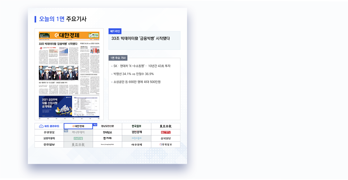 가로형 오늘의 1면 주요기사 예시 이미지